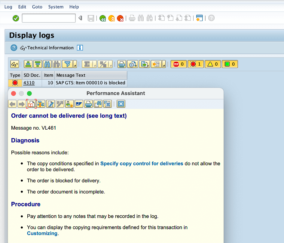 SAP GTS Display Logs