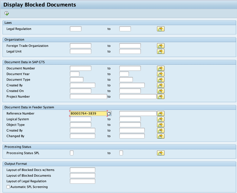 Display Blocked Documents SAP GTS