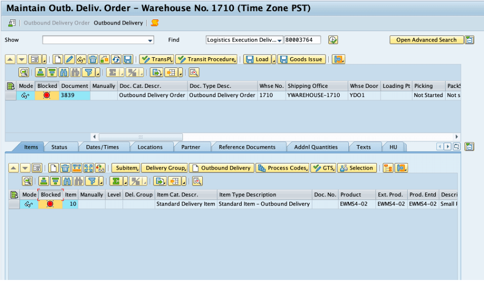 Maintain Outbound Delivery Order