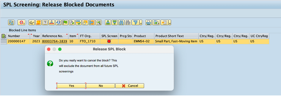Release SPL Block - SAP GTS